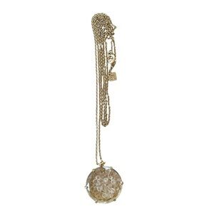Banana Republic Gold Long Chain Round Pendant Crystal Rhinestone Beads Necklace